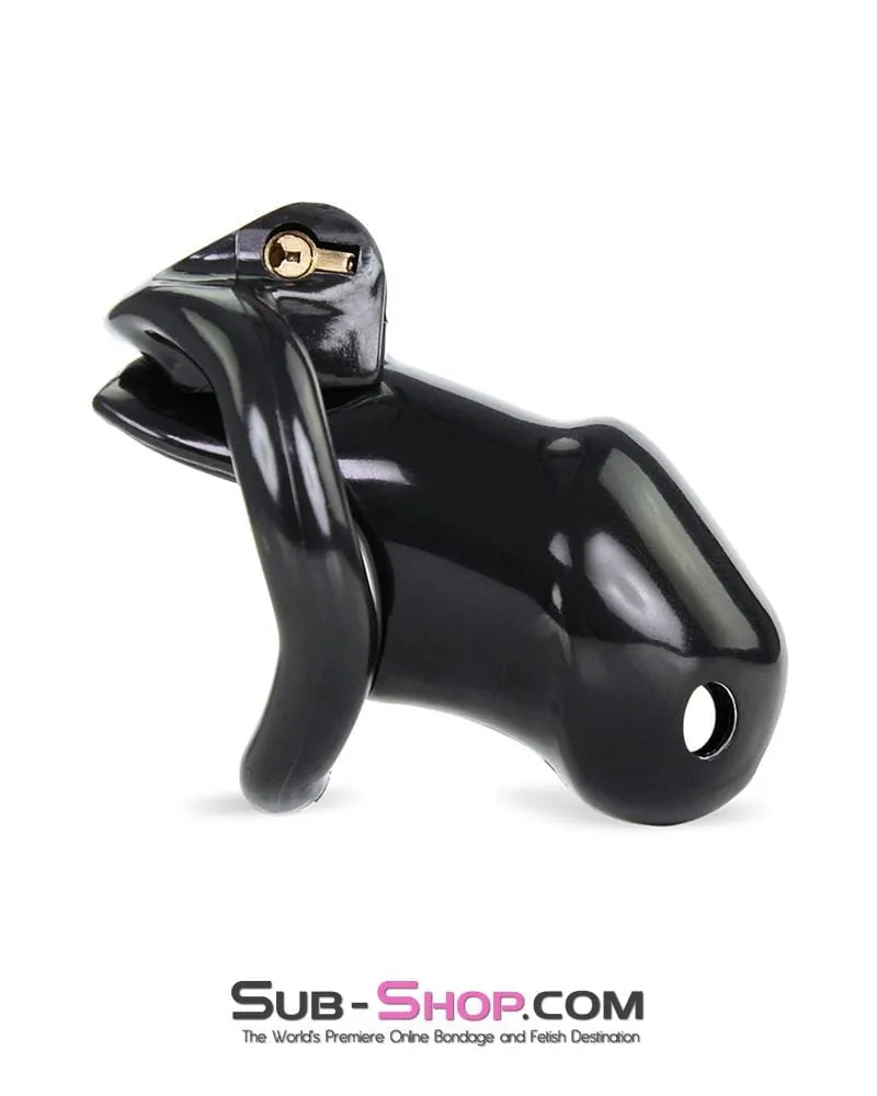 0316AE      Short Knight Black Locking Male Tease and Denial Chastity Device