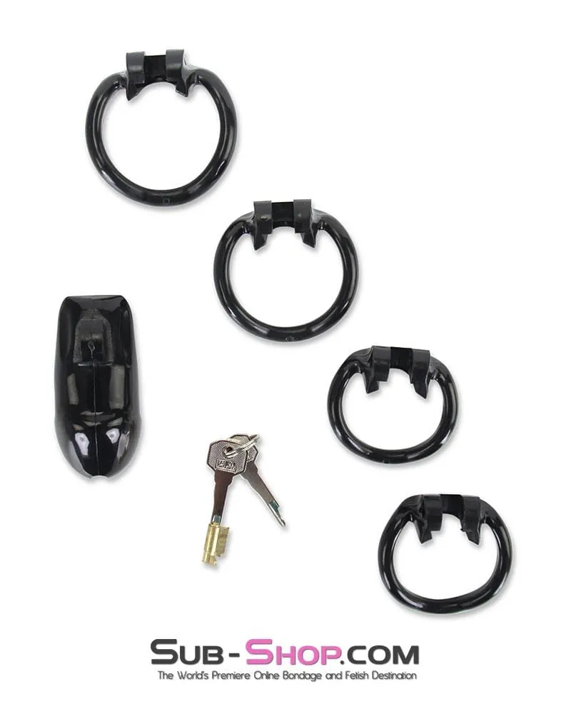 0316AE      Short Knight Black Locking Male Tease and Denial Chastity Device