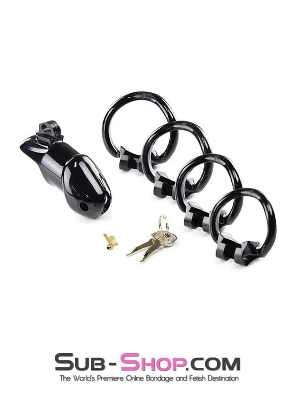 0327AE      Black Knight High Security Keyed Tumbler Locking Male Chastity with 4 Base Cock Ring Sizes - MEGA Deal