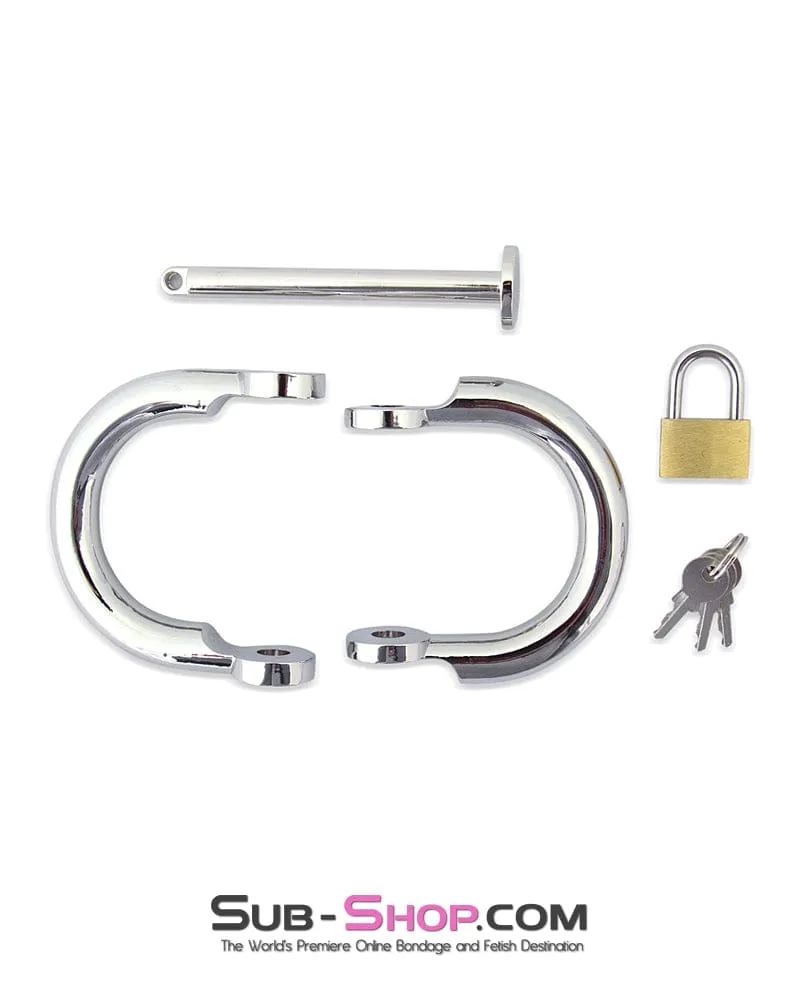 0416M      Hinged Chrome Steel Handcuffs with Brass Lock