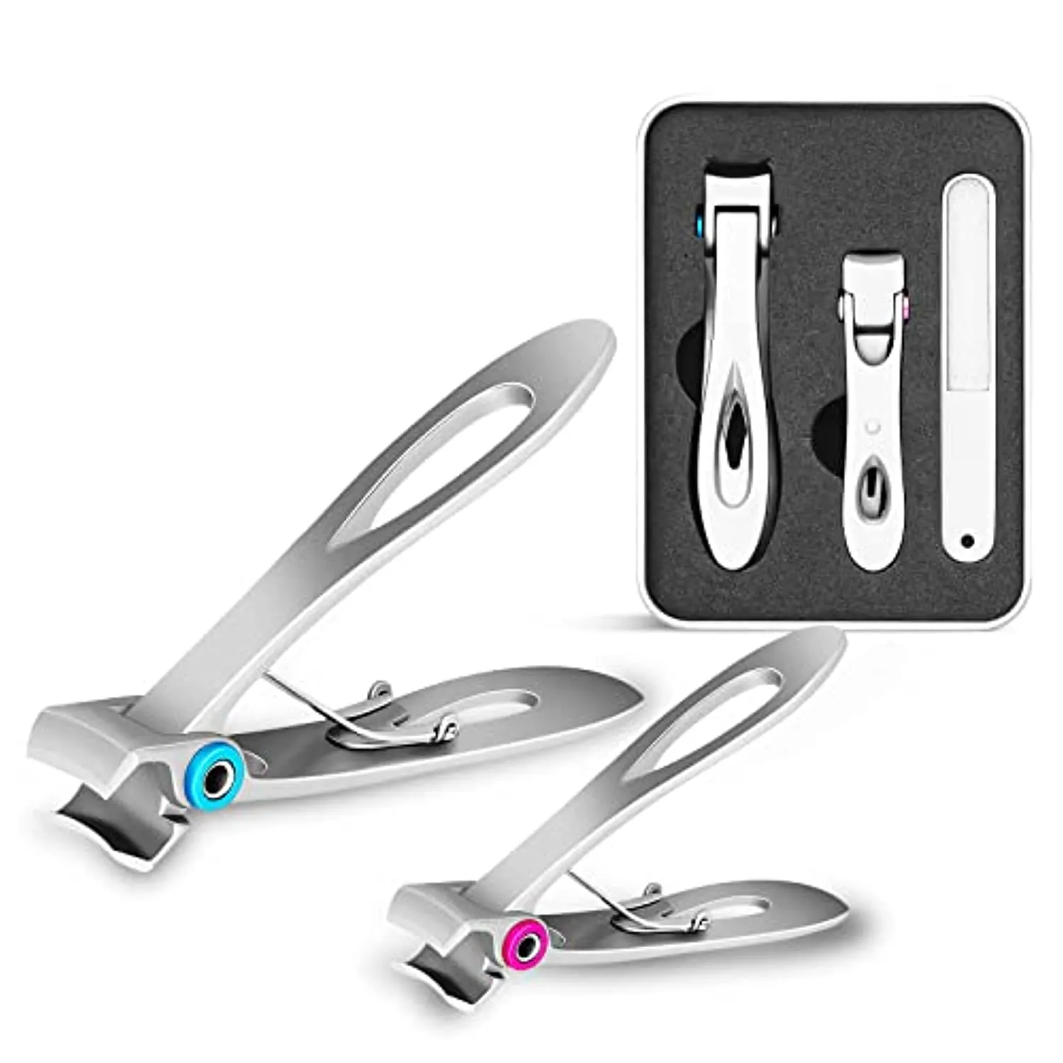 0.6in Wide Jaw Opening Nail Clippers for Thick Nails,Finger Nail Clippers for Ingrown Toenail Clippers for Men,Tough Nails, Seniors, Adults.Deluxe Sturdy Stainless Steel Big 3PCS(Silver)