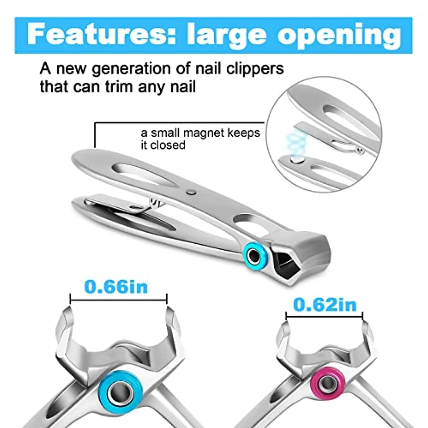 0.6in Wide Jaw Opening Nail Clippers for Thick Nails,Finger Nail Clippers for Ingrown Toenail Clippers for Men,Tough Nails, Seniors, Adults.Deluxe Sturdy Stainless Steel Big 3PCS(Silver)