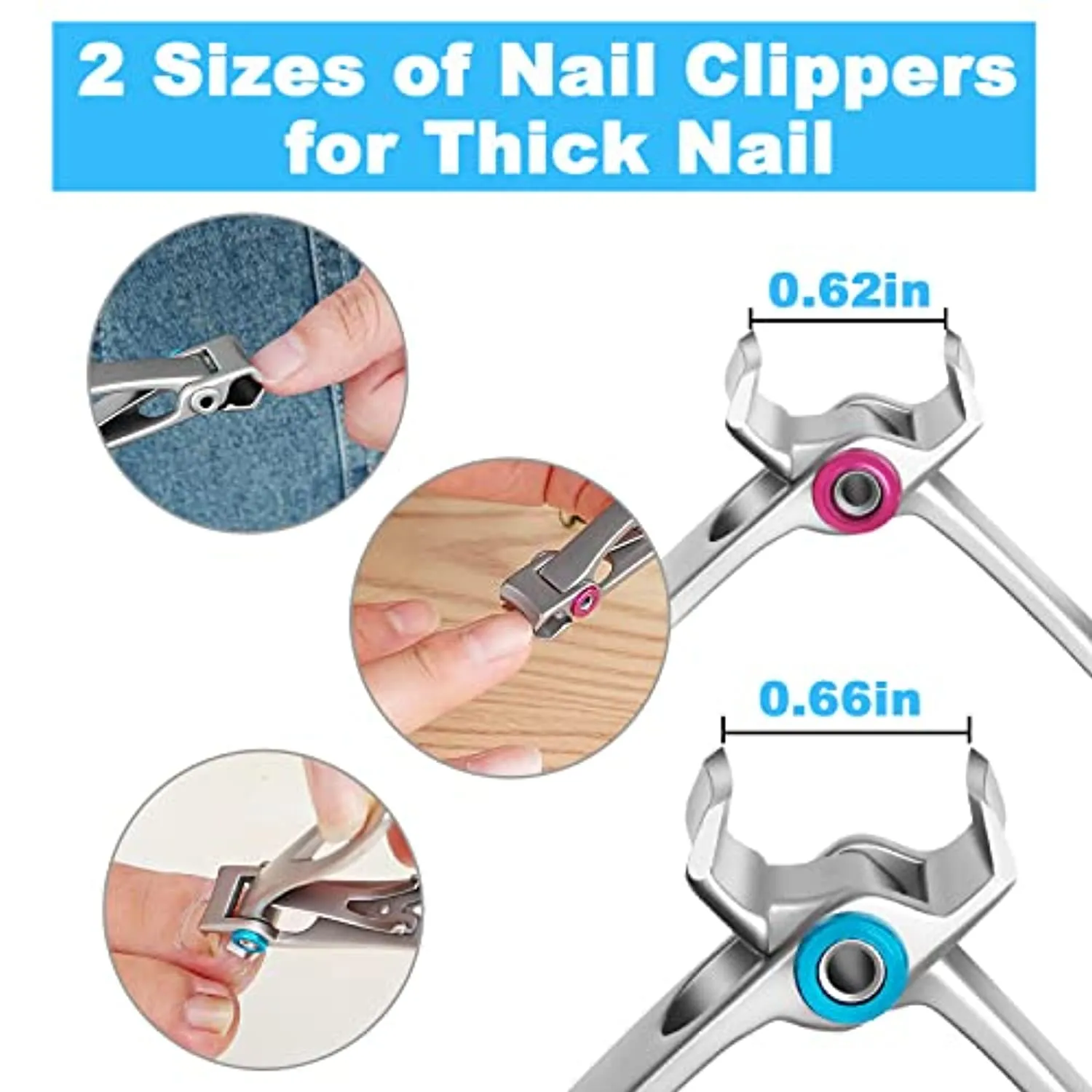 0.6in Wide Jaw Opening Nail Clippers for Thick Nails,Finger Nail Clippers for Ingrown Toenail Clippers for Men,Tough Nails, Seniors, Adults.Deluxe Sturdy Stainless Steel Big 3PCS(Silver)