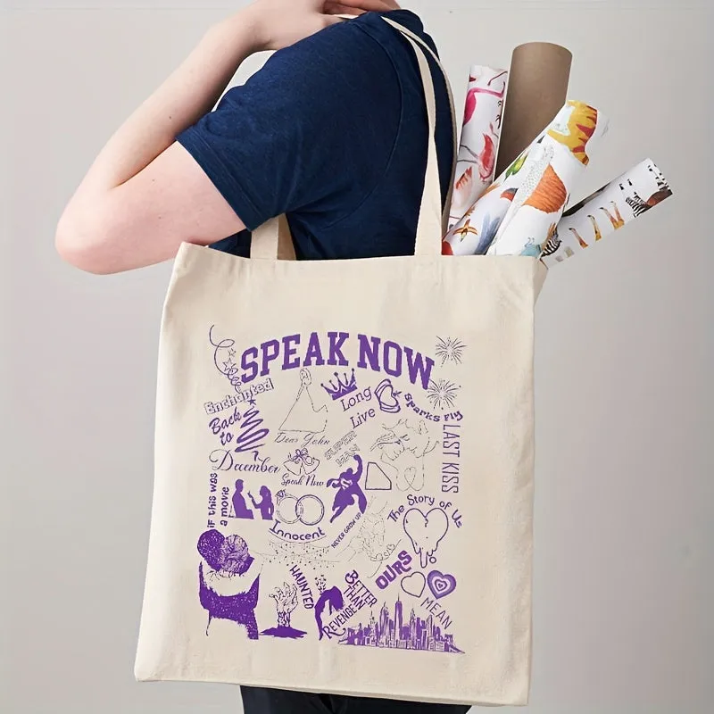 1 PC Speak Now Pattern Women Foldable Storage Tote Bag ,Deluxe Edition Canvas Shoulder Bag,Midnight Female Handbag