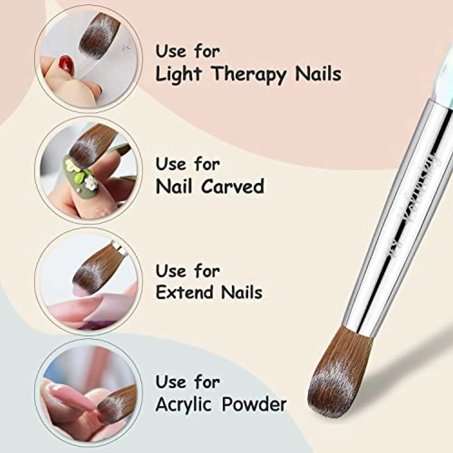 100% Pure Kolinsky Hair Acrylic Nail Brush Size 16,Clear Crystal Handle Round Oval Acrylic Nail Brushes, Acrylic Powder Brush Set Professional Manicure Pedicure for DIY Home Salon