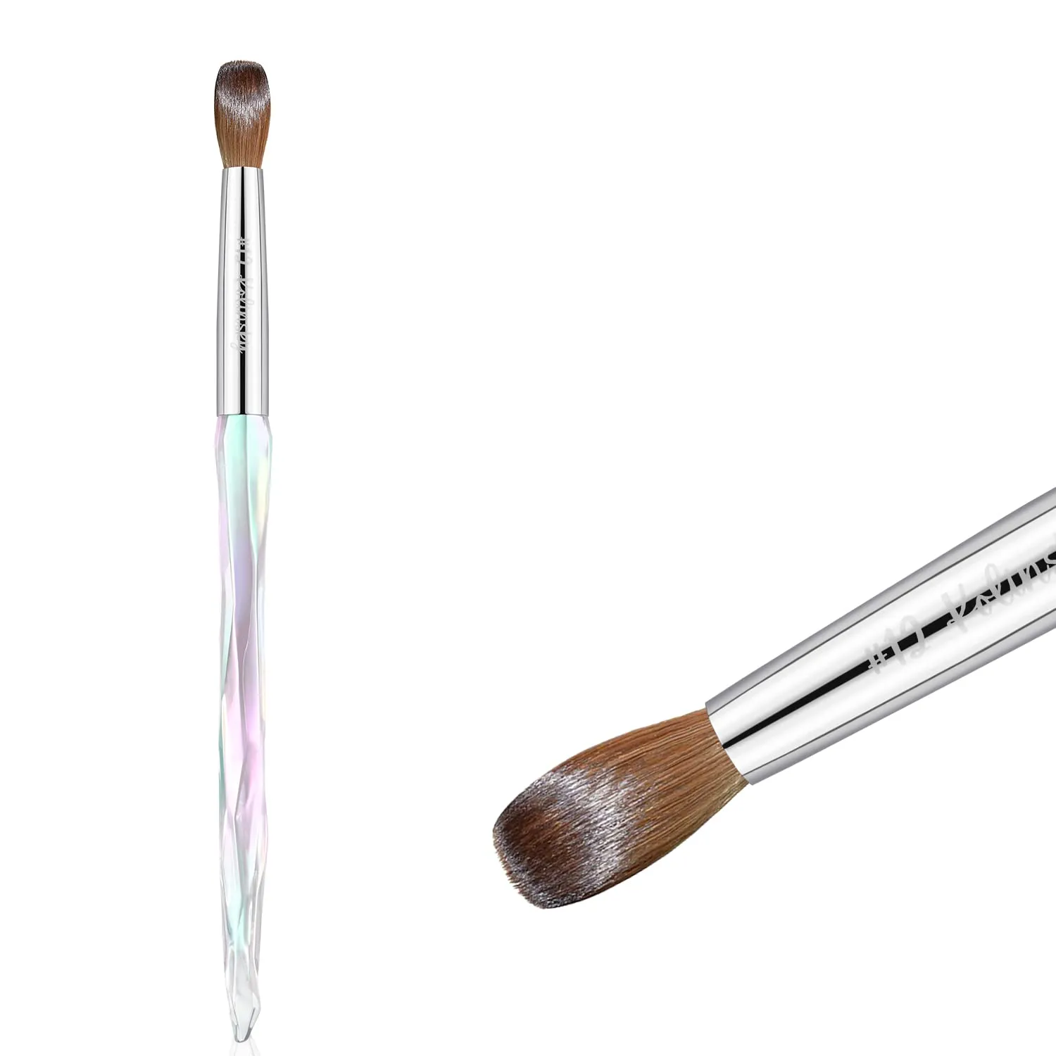 100% Pure Kolinsky Hair Acrylic Nail Brush Size 16,Clear Crystal Handle Round Oval Acrylic Nail Brushes, Acrylic Powder Brush Set Professional Manicure Pedicure for DIY Home Salon