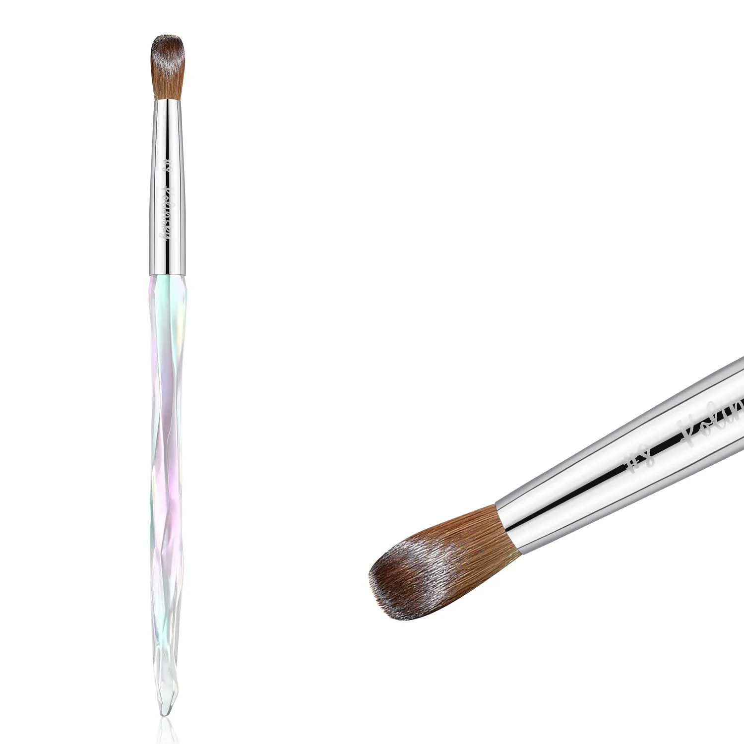 100% Pure Kolinsky Hair Acrylic Nail Brush Size 16,Clear Crystal Handle Round Oval Acrylic Nail Brushes, Acrylic Powder Brush Set Professional Manicure Pedicure for DIY Home Salon