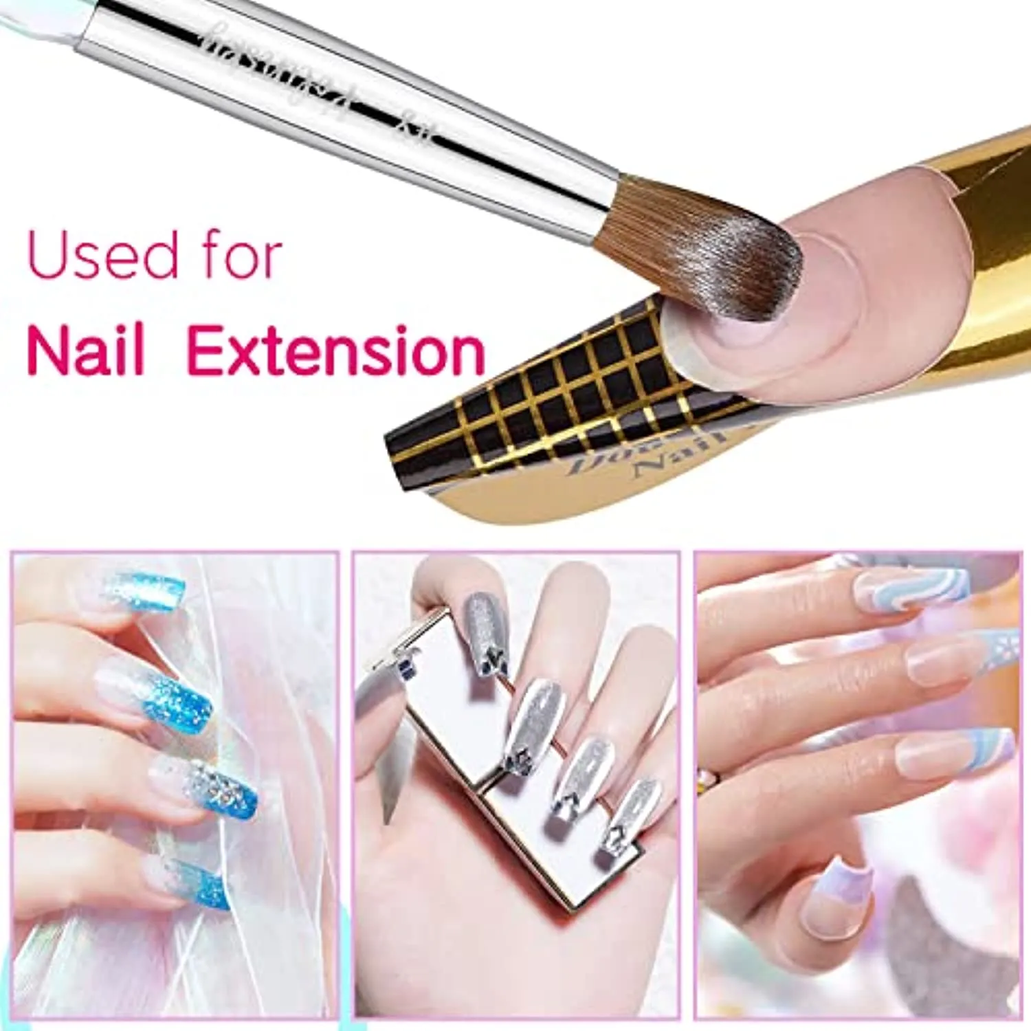 100% Pure Kolinsky Hair Acrylic Nail Brush Size 16,Clear Crystal Handle Round Oval Acrylic Nail Brushes, Acrylic Powder Brush Set Professional Manicure Pedicure for DIY Home Salon