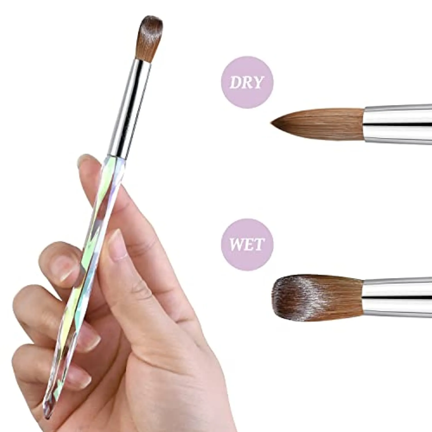 100% Pure Kolinsky Hair Acrylic Nail Brush Size 16,Clear Crystal Handle Round Oval Acrylic Nail Brushes, Acrylic Powder Brush Set Professional Manicure Pedicure for DIY Home Salon