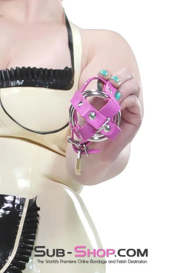 1461DL-SIS      Sissy Bitch Boi's Locking Leatherette Cock & Balls Cage with Lead Ring Tip
