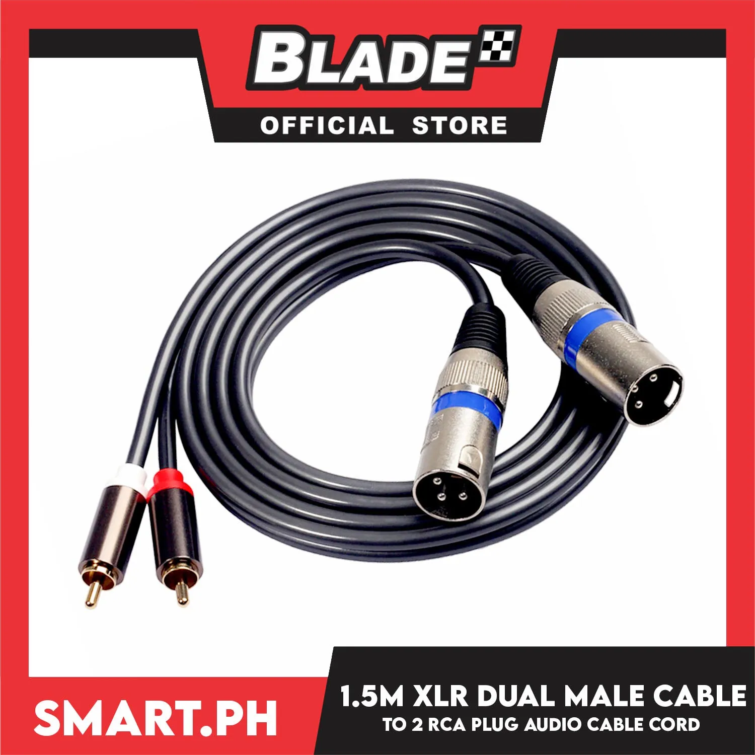 1.5 Meter XLR Dual Male Cable to 2 RCA Plug Audio Cable Cord I268726 for Microphone, Karaoke & Stereo