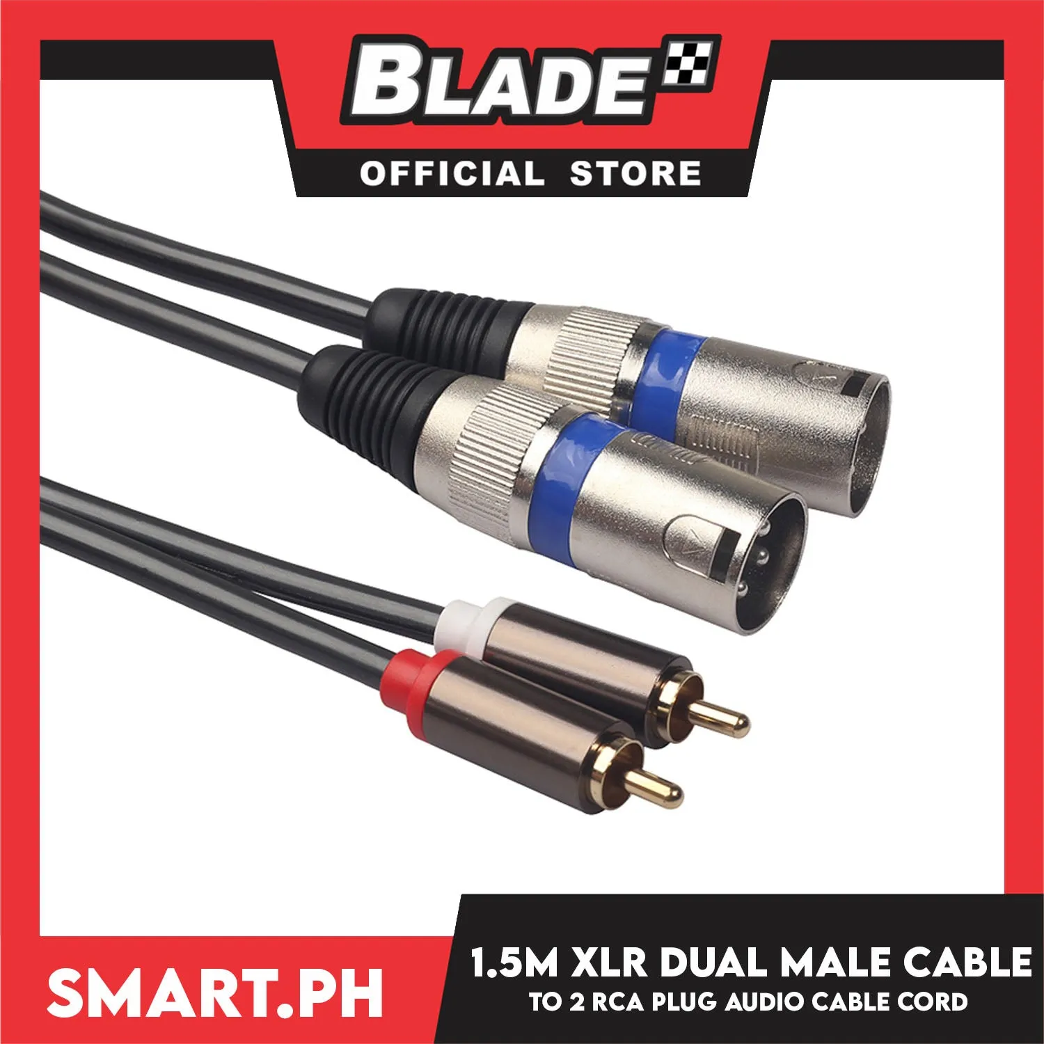 1.5 Meter XLR Dual Male Cable to 2 RCA Plug Audio Cable Cord I268726 for Microphone, Karaoke & Stereo
