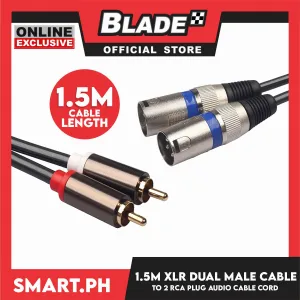 1.5 Meter XLR Dual Male Cable to 2 RCA Plug Audio Cable Cord I268726 for Microphone, Karaoke & Stereo