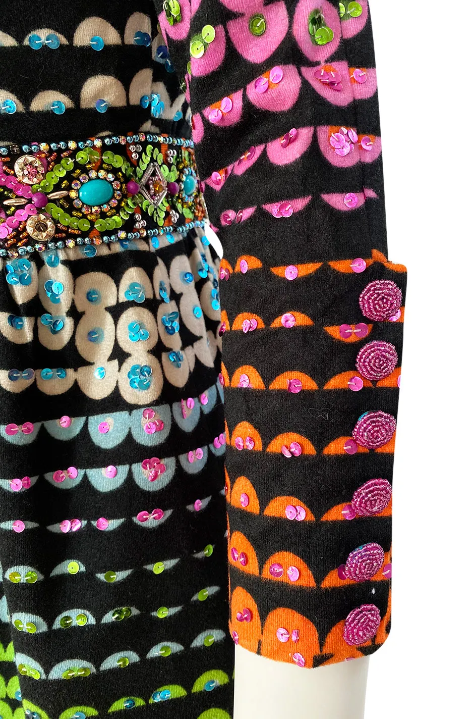 1970s Unlabeled Rainbow Colored Elaborate Sequin & Bead Detailed Dress