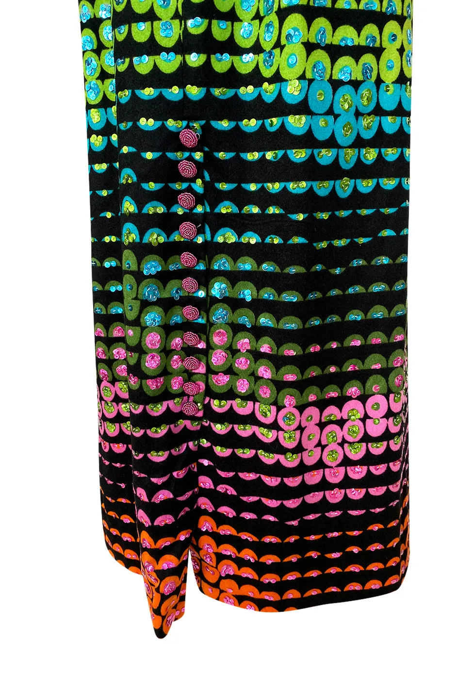 1970s Unlabeled Rainbow Colored Elaborate Sequin & Bead Detailed Dress