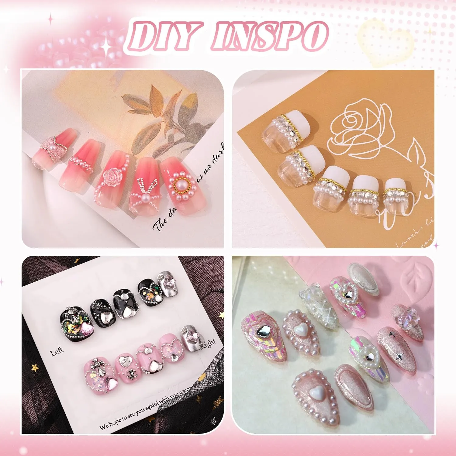 2 Boxes Flatback Pearls (White Beige) and Metal Nail Beads (Silver Gold) for Nail Art, Luxurious Pearl Nail Charms and Small round Caviar Beads Nail Accessories for Acrylic Nail Tips Manicure Decor