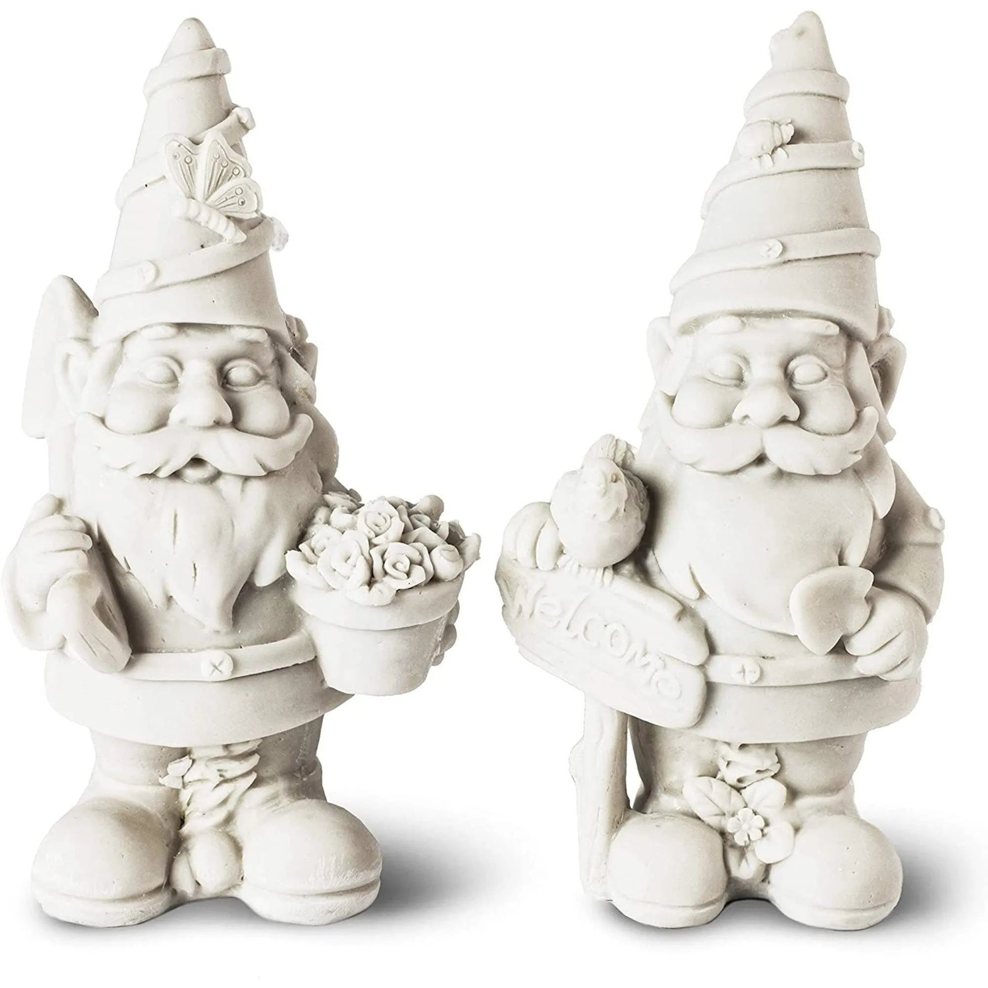 2 Pack Mini Paint Your Own Garden Gnome Statues Unpainted DIY