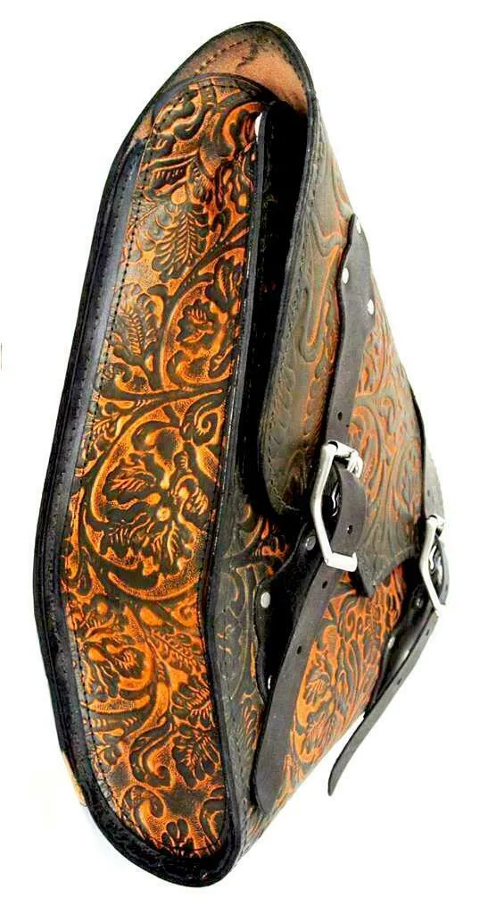 2000-2025 Harley Softail Saddle Bag Chopper Antique Brown Oak Leaf Leather MRC