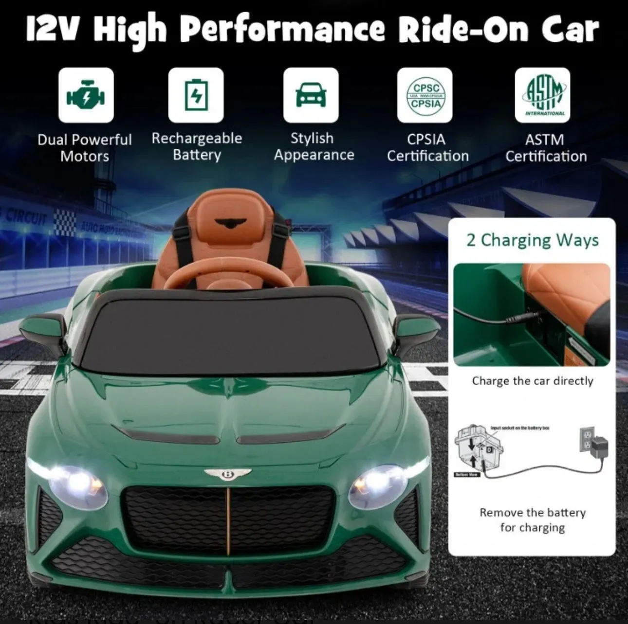 2025 Licensed 12V Bentley Bacalar Ride On Car 1 Seater Upgraded | Seatbelt | Push To Start Button | Music | Lights | Remote
