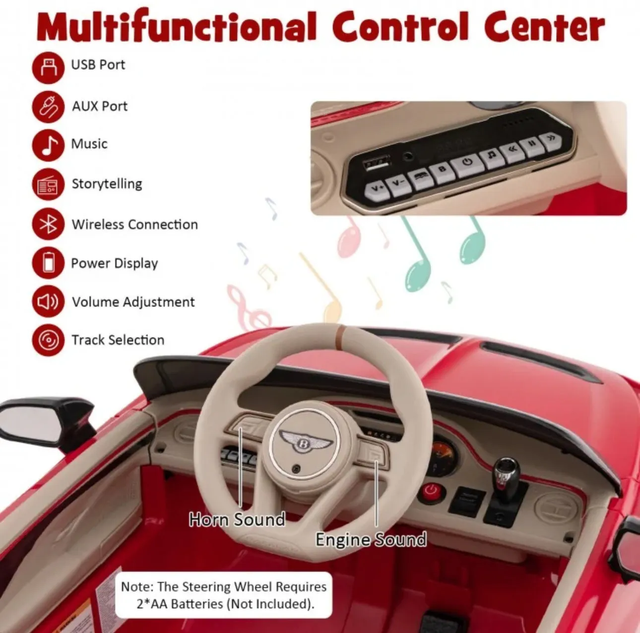 2025 Licensed 12V Bentley Bacalar Ride On Car 1 Seater Upgraded | Seatbelt | Push To Start Button | Music | Lights | Remote