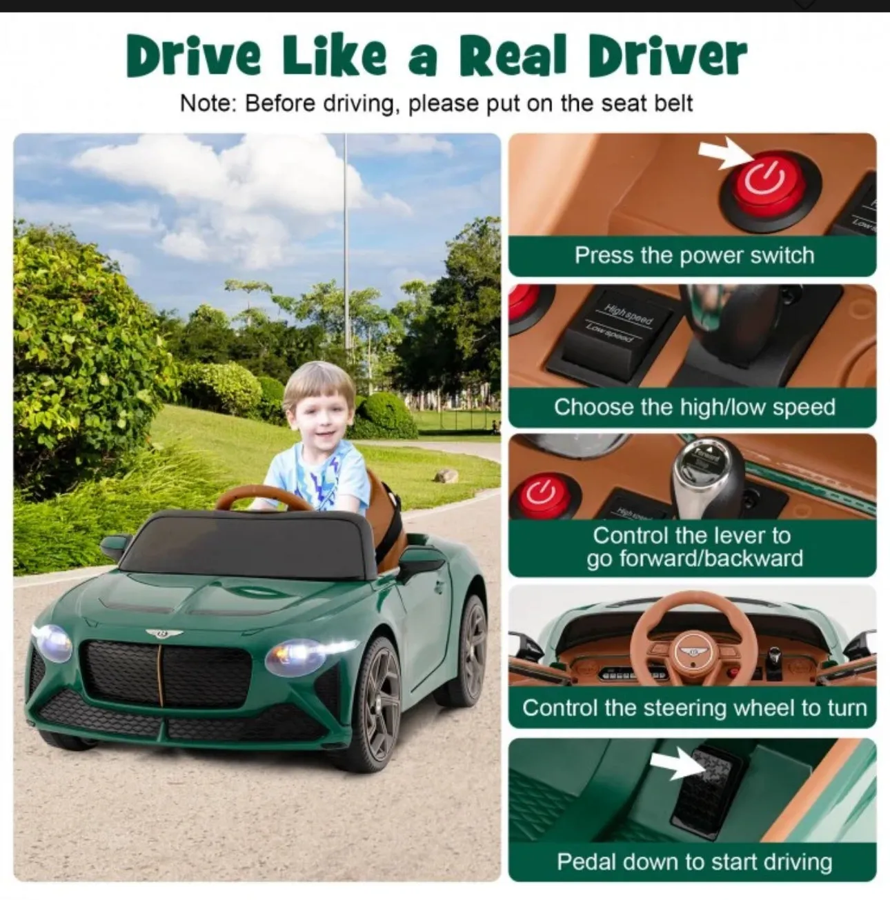 2025 Licensed 12V Bentley Bacalar Ride On Car 1 Seater Upgraded | Seatbelt | Push To Start Button | Music | Lights | Remote
