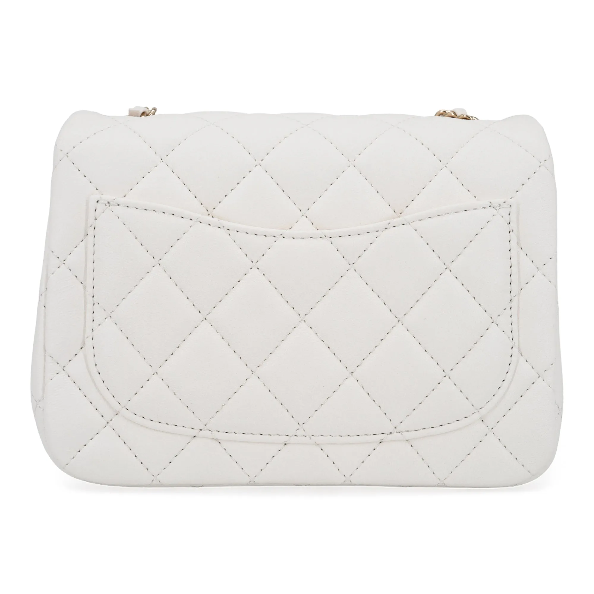 23C White Lambskin Pearl Crush Mini Square Flap Bag