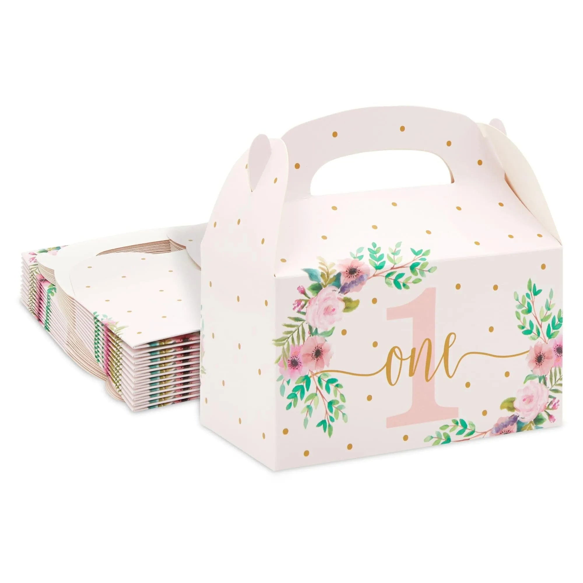 24 Pack 1st Birthday Floral Party Gable Gift Boxes For First