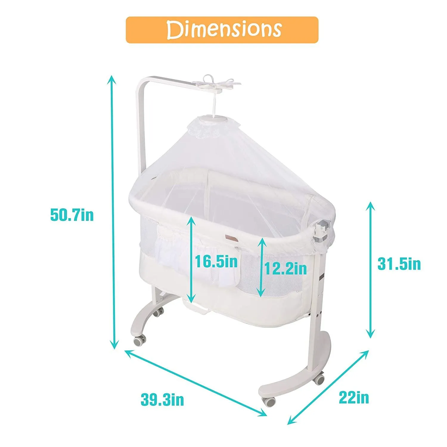 3 in 1 Baby Bedside Sleeper Bassinet Crib w/ Soft Skin-Friendly Mattress and Solid Wood and Metal Frame