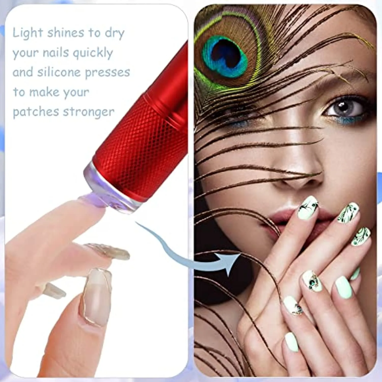 3 Pieces Mini UV LED Nail Lamp for Gel Nails with 3 Silicone Heads,5 Nail Dotting Pens,3 Nail Files Manicure Tool 1 Elbow Tweezer for Women Girl Manicure Art Decor