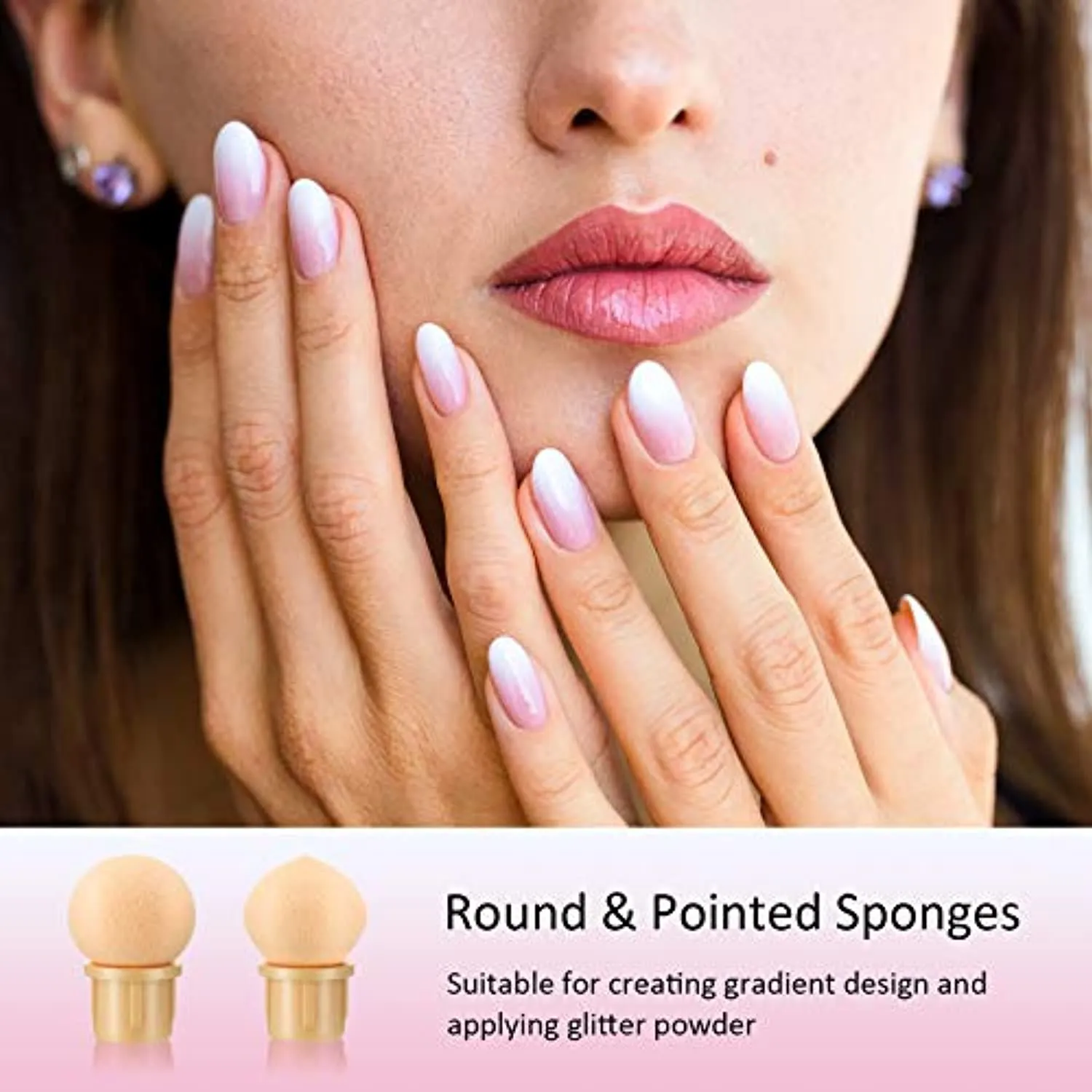 4 Pieces Sponge Nail Brush Picking Dotting Gradient Pen Brush Double Head Sponge Nail Brush Rhinestone Handle Acrylic Nail Painting Brush with 16 Pieces Replacement Head for Nail Art Manicure