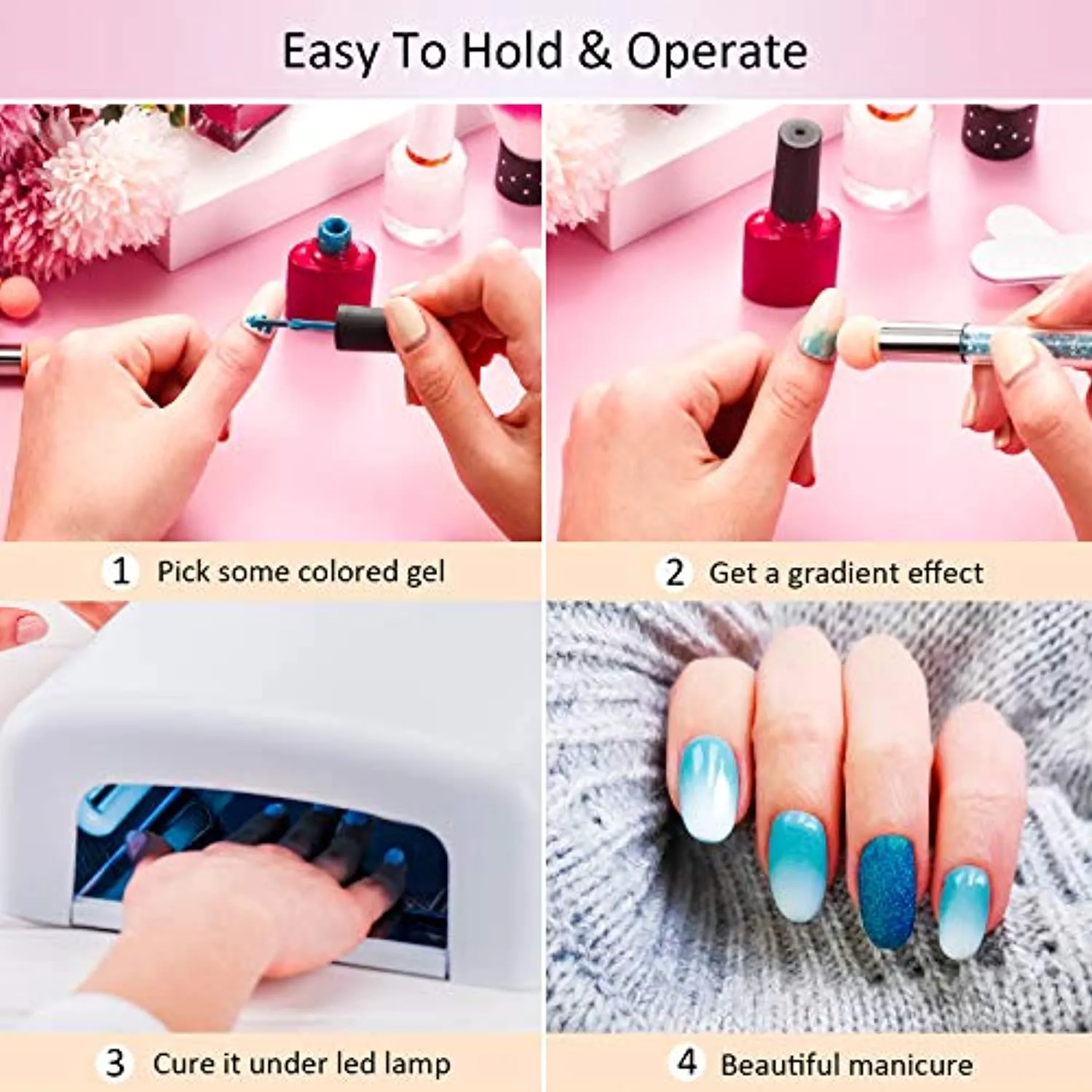 4 Pieces Sponge Nail Brush Picking Dotting Gradient Pen Brush Double Head Sponge Nail Brush Rhinestone Handle Acrylic Nail Painting Brush with 16 Pieces Replacement Head for Nail Art Manicure