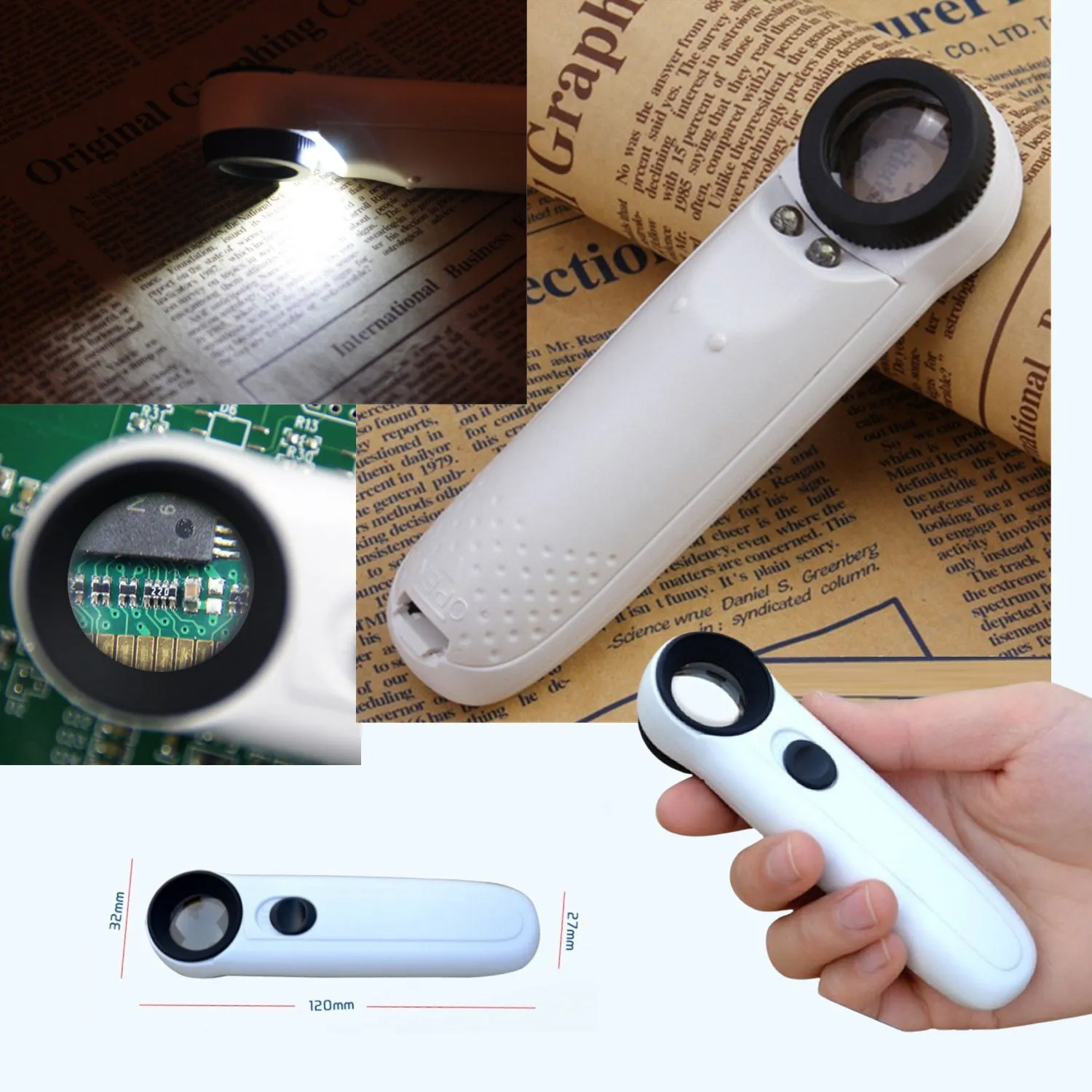 40X Handheld Magnifier with 2-LED Light (Glass lens)