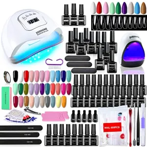 46 PCS Gel Nail Polish Kit with UV Light Nail Tips and Glue Gel with 41 Bottles Gel Polish 600 PCS Acrylic Clear Nail Tips Gel Nail Kit Soak Off Base Coat No Wipe Top Coat Matte Top Coat