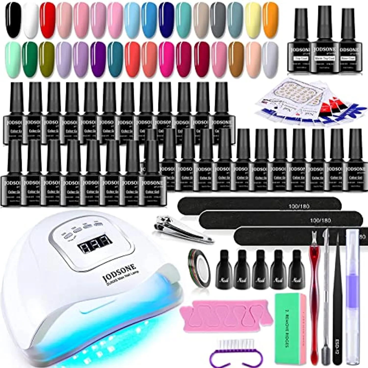 46 PCS Gel Nail Polish Kit with UV Light Nail Tips and Glue Gel with 41 Bottles Gel Polish 600 PCS Acrylic Clear Nail Tips Gel Nail Kit Soak Off Base Coat No Wipe Top Coat Matte Top Coat