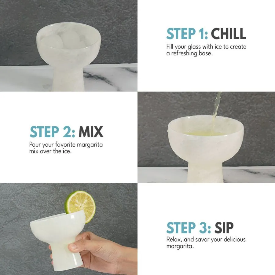 4" Marble Margarita Glasses For Wine, Cocktail, Martini & Champagne - Glasses For Home Bar