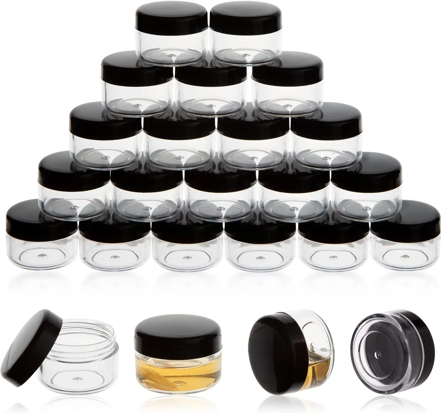 5 Gram Sample Containers with Lids, 50PCS Mini Makeup Containers, Empty Plastic Travel Cosmetic Containers with Labels