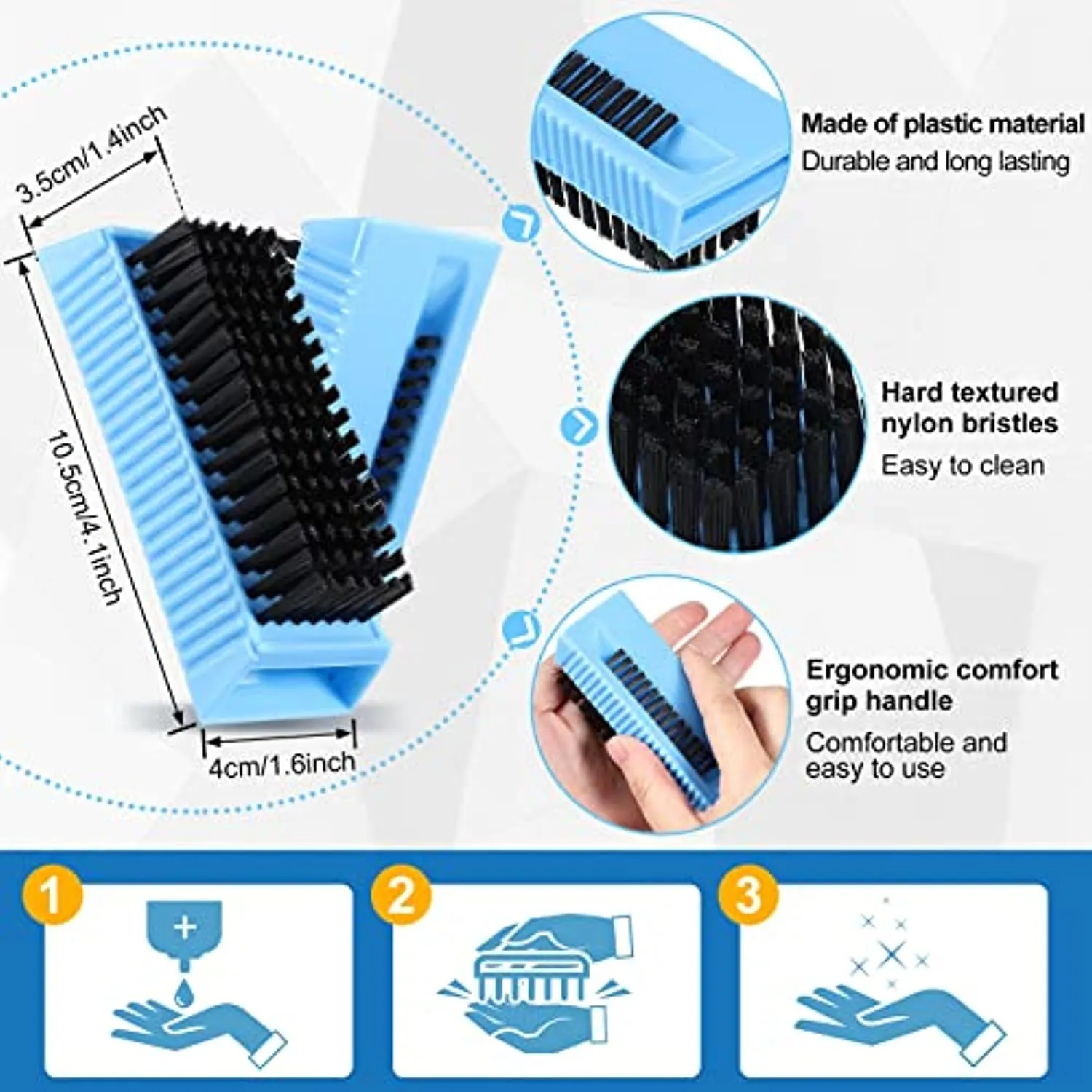 5 Pieces Hand Scrub Brushes for Cleaning Fingernail Nail Brush Stiff for Men Non Disposable Scrub Brush Heavy Duty Plastic Cleaning Brushes for Hands Nail Cleaning (Blue and Black)