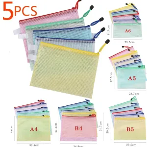 5PCS Mesh Zipper Pouches for Stationery Storage