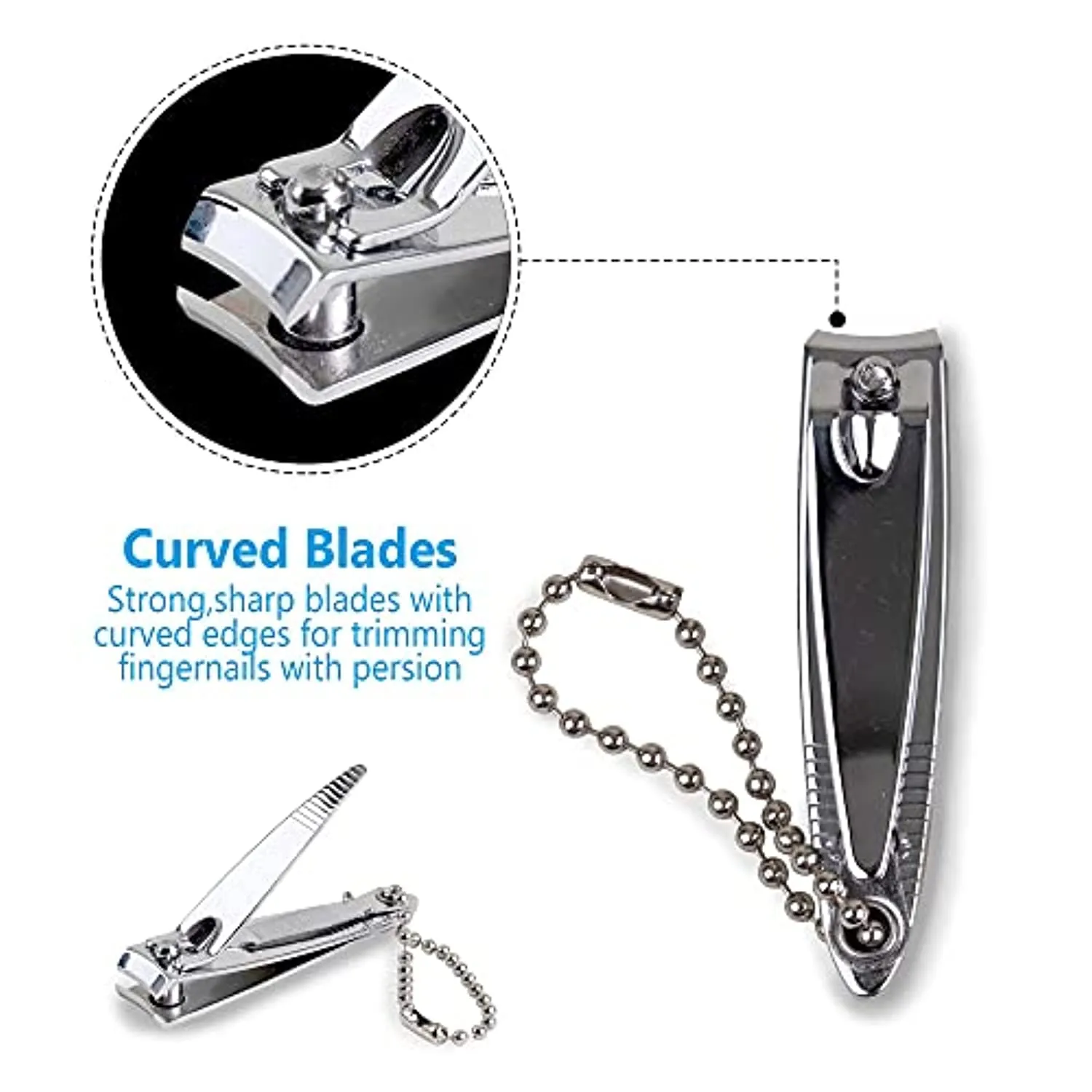 (6 Pack) Nail Clippers Set Stainless Steel Fingernail Clippers, Sharpest Nail Cutter Heavy Duty Curved Edge For Adults Men Women with Swing Out Nail Cleaner/File for Salon Home Use