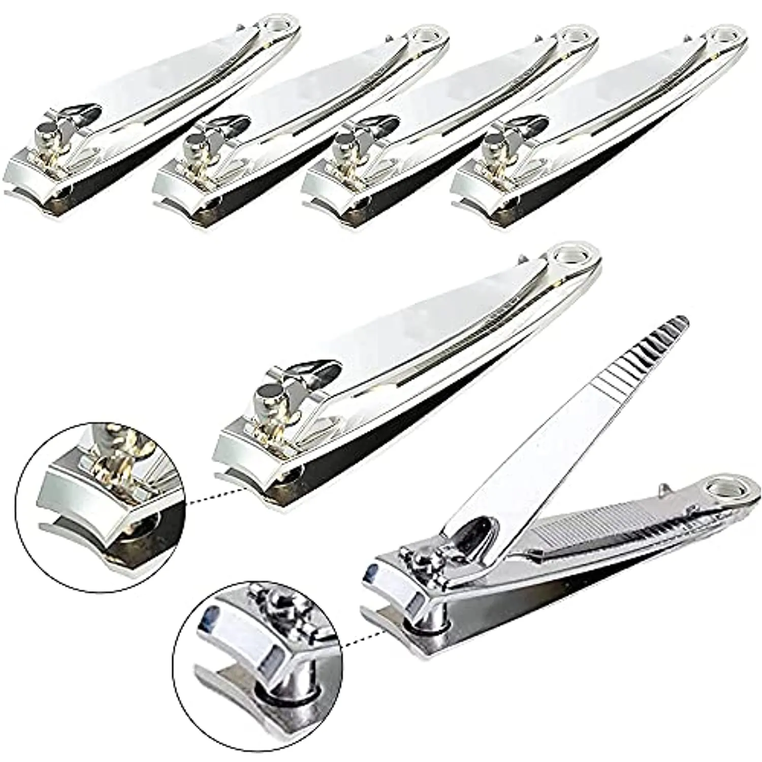 (6 Pack) Nail Clippers Set Stainless Steel Fingernail Clippers, Sharpest Nail Cutter Heavy Duty Curved Edge For Adults Men Women with Swing Out Nail Cleaner/File for Salon Home Use
