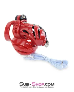 6727AE      Electro Stim Red and Black Electrical Vortex Cock and Balls Chastity Cage Sensation Device
