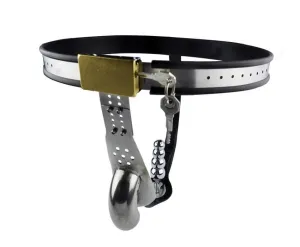 6941AR      Nutshell Locking Steel Chastity Belt with Shaped Steel Cock and Ball Prison and Steel Ripple Anal Plug