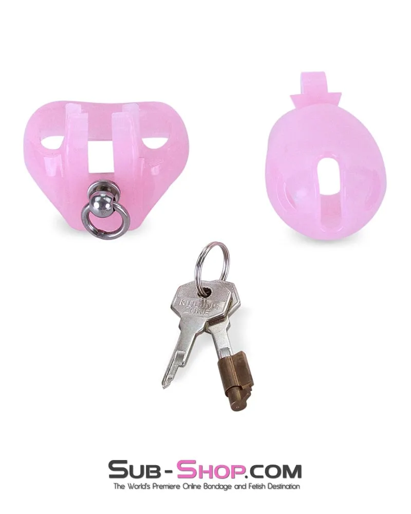 7141M      Long Pink Cock Cage with Lead Ring and Medium Cock Cuff Ring