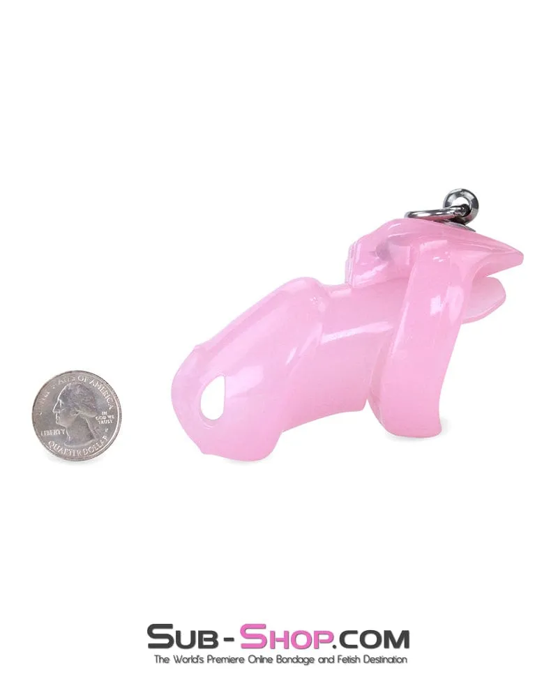 7141M      Long Pink Cock Cage with Lead Ring and Medium Cock Cuff Ring