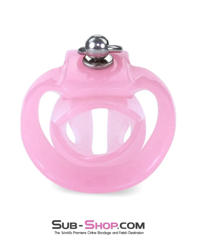 7141M      Long Pink Cock Cage with Lead Ring and Medium Cock Cuff Ring
