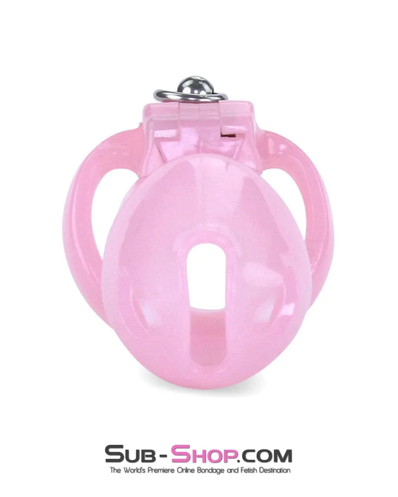 7141M      Long Pink Cock Cage with Lead Ring and Medium Cock Cuff Ring