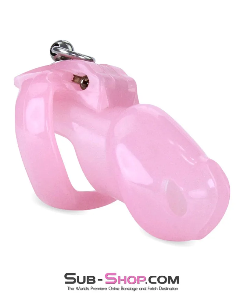 7141M      Long Pink Cock Cage with Lead Ring and Medium Cock Cuff Ring