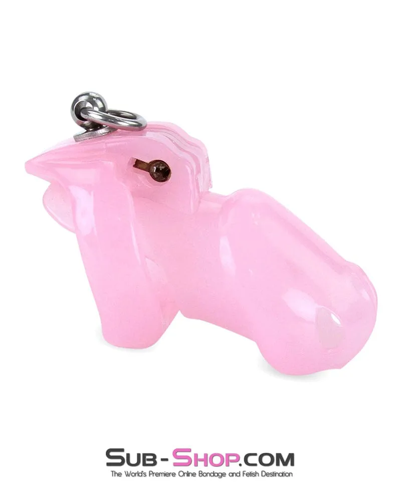 7141M      Long Pink Cock Cage with Lead Ring and Medium Cock Cuff Ring