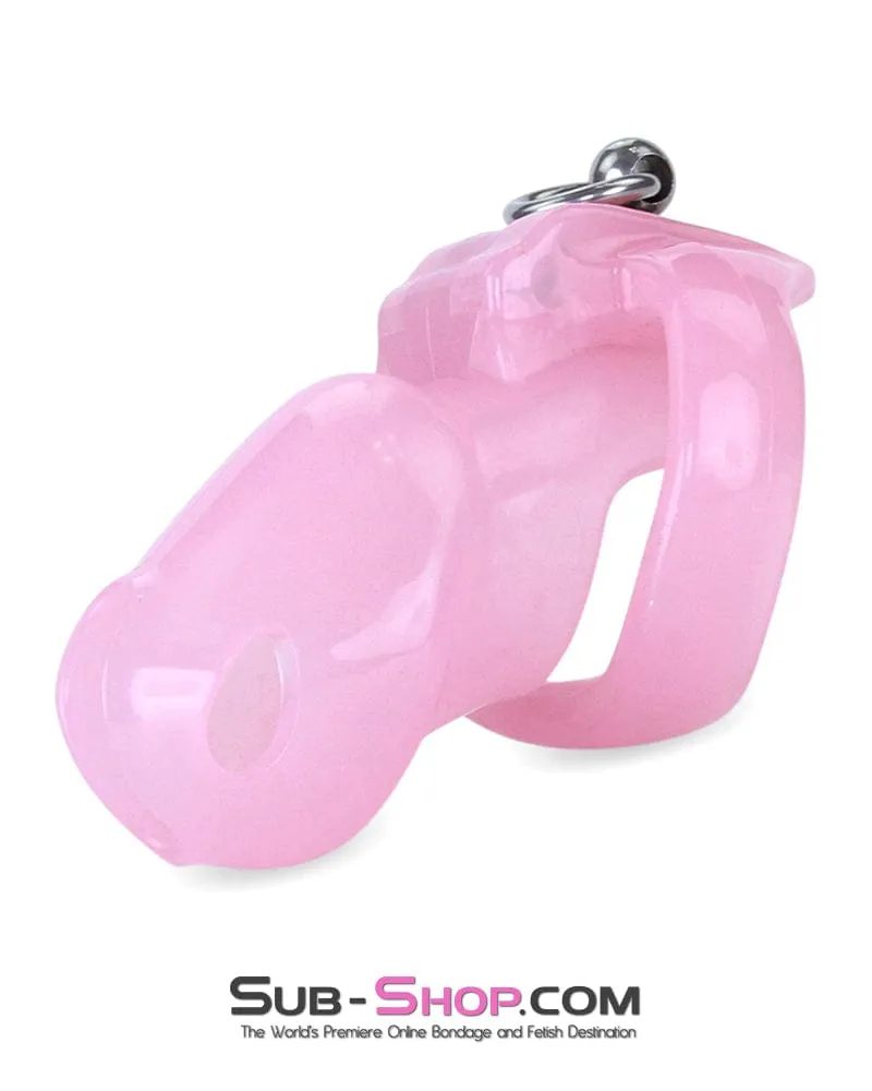 7141M-SIS      Sissy Clit Lock Long Pink Cock Cage with Lead Ring and Medium Cock Cuff Ring
