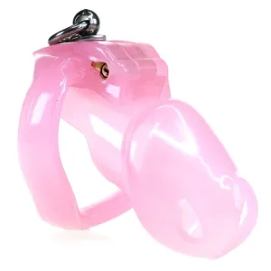 7233M      Sissy’s Clitty Leash Locking Pink Chastity with Lead Ring, Small Base Cock Ring Size